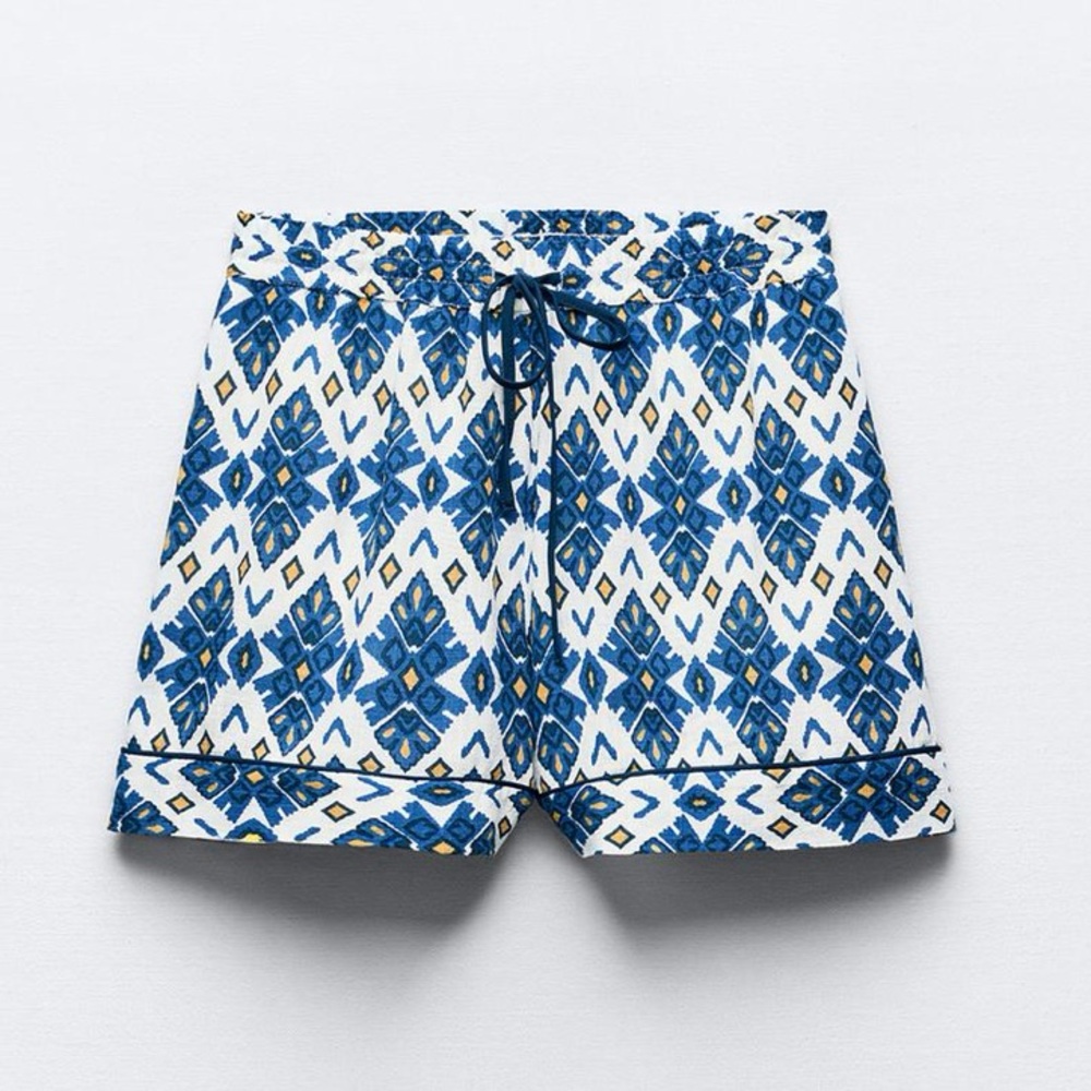 Zara High Waist Blue and White Women's Shorts